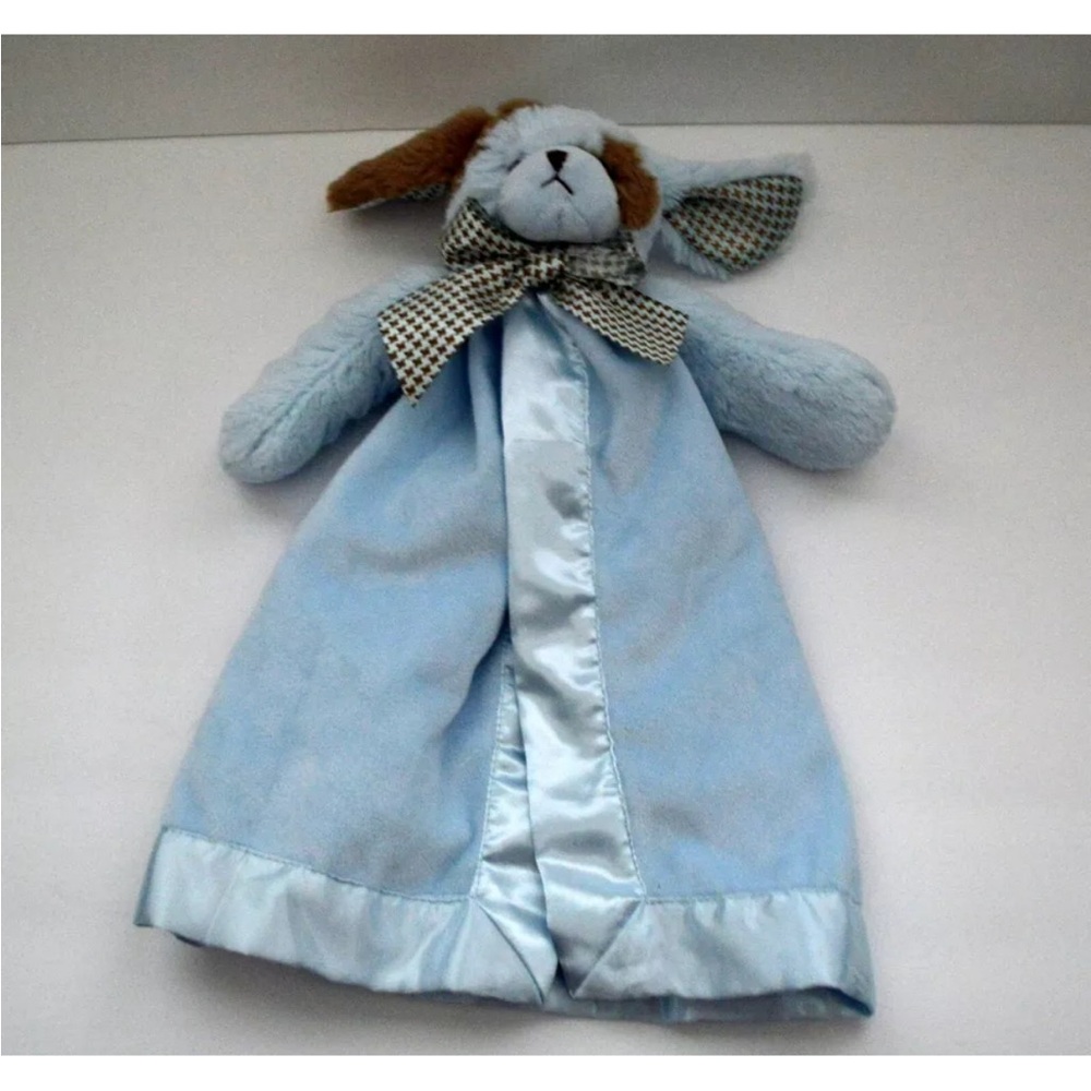 BEARINGTON BABY Waggles Snuggler Blue Dog Puppy Security Blanket Lovey Satin